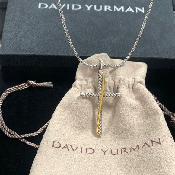 David Yurman Silver and Gold Cross Necklace - Picture 1 of 4